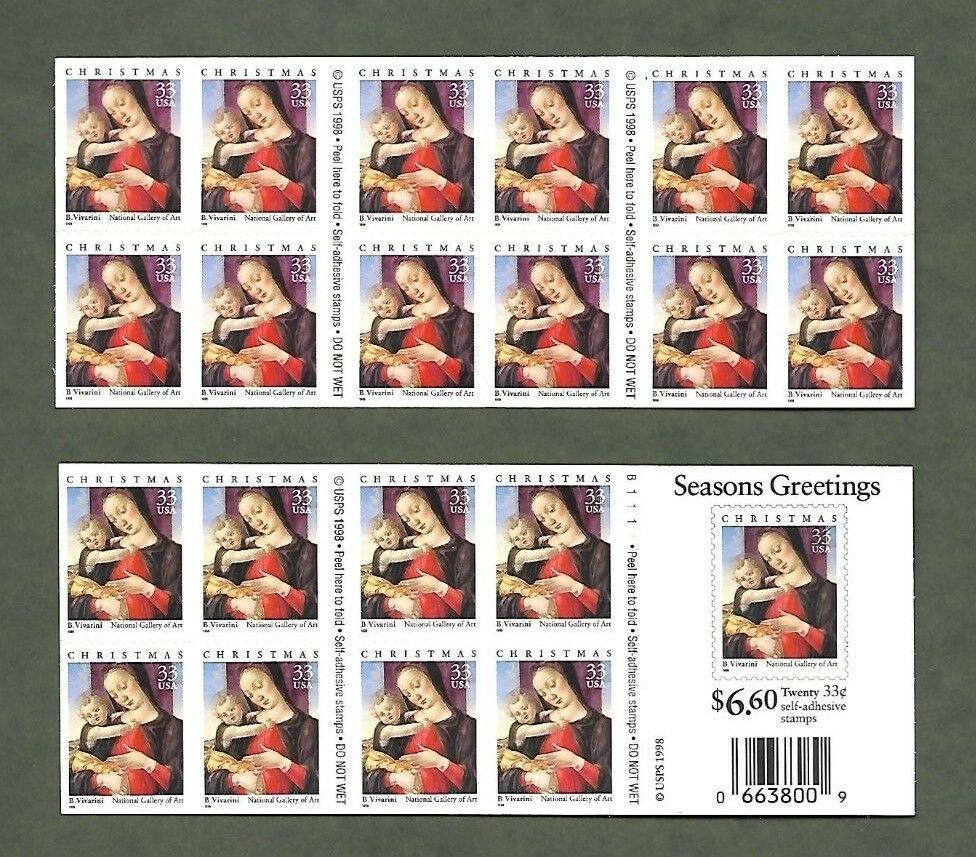 1999 B Vivarini Painting Of Christmas Madonna Booklet Pane Of 20 33c Postage Stamps - Scott 3355a - DG111