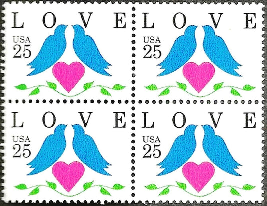 1990 Love Birds Block Of 4 25c Postage Stamps - Scott 2440 - MNH - CX809