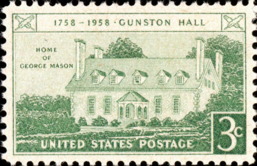 1958 Gunston Hall George Mason Home Single 3c Postage Stamp - Scott 1108 - MNH, OG - CX584a