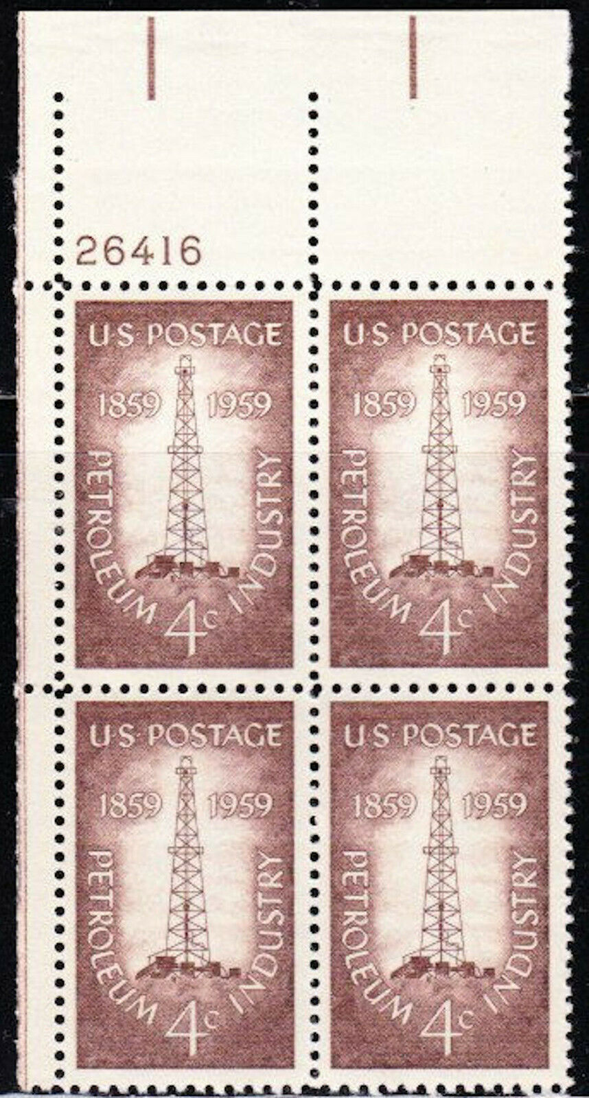 1962 Petroleum Industry Plate Block Of 4 4c Postage Stamps - Scott 1134 - MNH, OG - CX596
