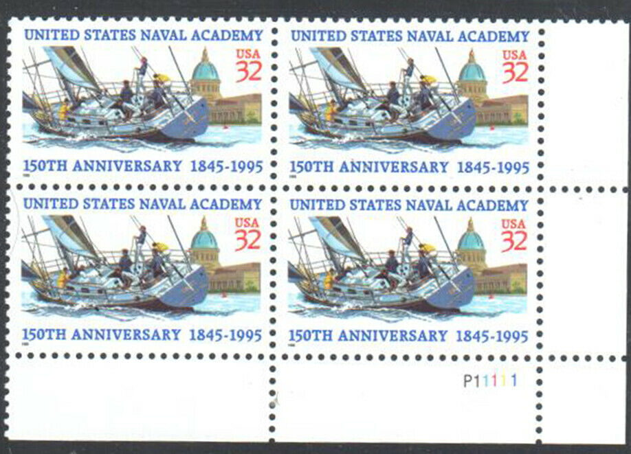 1995 Naval Academy 150th Anniversary Plate Block Of 4 32c Postage Stamps - Scott 3001 - MNH - CX820