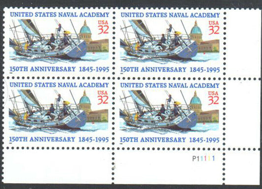 1995 Naval Academy 150th Anniversary Plate Block Of 4 32c Postage Stamps - Scott 3001 - MNH - CX820