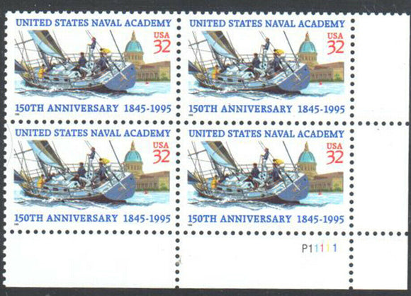 1995 Naval Academy 150th Anniversary Plate Block Of 4 32c Postage Stamps - Sc# 3001 - MNH - CX820