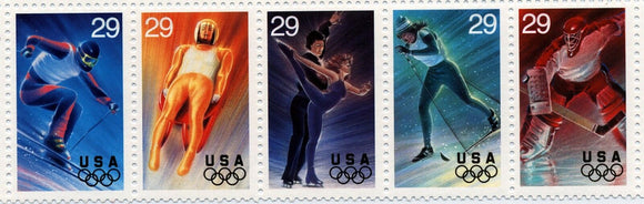 1994 Winter Olympics Strip of 5 29c Postage Stamps - MNH, OG - Sc# 2811