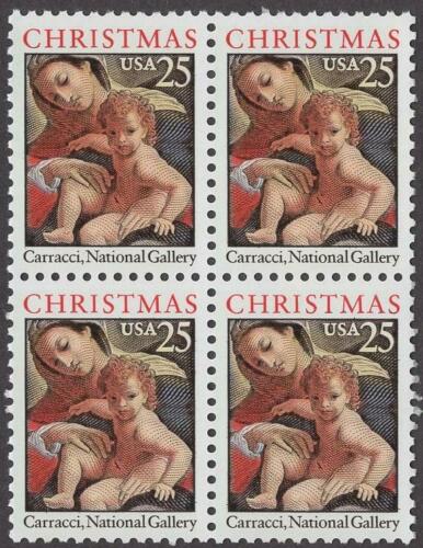 1989 Christmas Madonna & Child By Carracci Block Of 4 25c Postage Stamps - Scott 2427 - MNH - CW368a