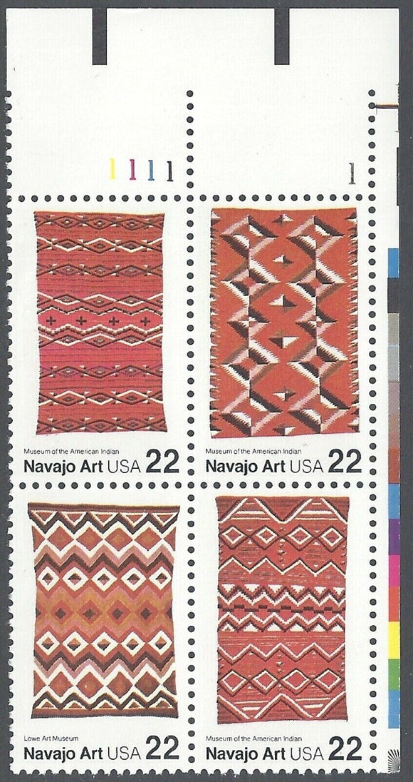 1986 Navajo Art Plate Block Of 4 22c Postage Stamps - Sc 2235-2238 - MNH, OG - CX879