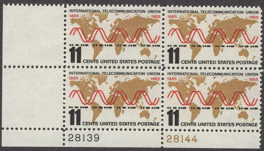 1965 International Telecommunication Union Plate Block of 4 11c Postage Stamps - MNH, OG - Scott 1274