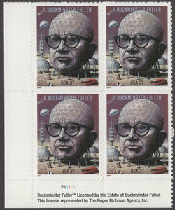 2004 R. Buckminster Fuller Plate Block of 4 37c Postage Stamps - MNH, OG - Sc# 3870