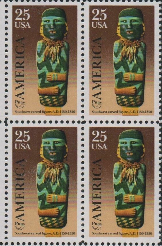 1989 Pre-Columbian Southwest Carved Figure  Block Of 4 25c Postage Stamps - Sc 2426 - MNH - CW456b