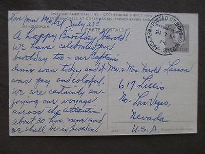 195x Sweden To USA Photo Postcard - MS Kungsholm - Swedish American Line (WW40)