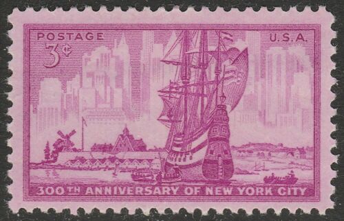 1953 300th Anniversary New York City Single 3c Postage Stamp - MNH, OG - Sc# 1027