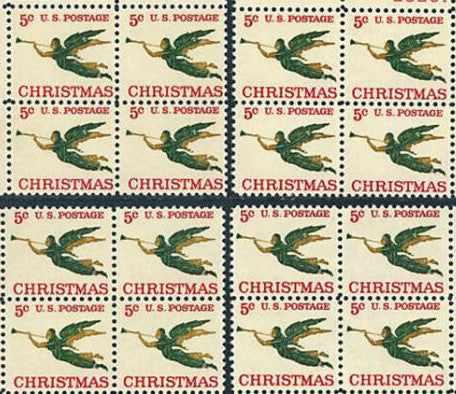 1965 Christmas Angel Gabriel 4 Blocks Of 4 or 16 5c Postage Stamps - MNH, OG - Sc# 1276 - CWA12a