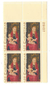 1967 Christmas Hans Memling Painting Madonna & Child Plate Block Of 4 5c Postage Stamps - MNH, OG - Sc# 1336 - CX232