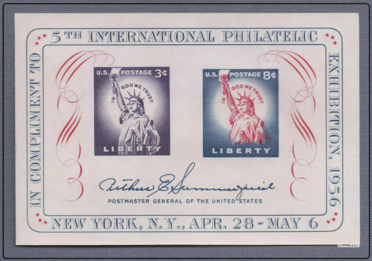 1956 Philatelic Exhibition Souvenir  3c-8c Sheet -Scott 1075 - MNH - CX801