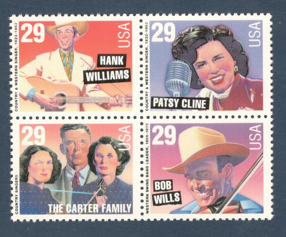 1993 Country & Western Music Block Of 4 29c Postage Stamps - MNH, OG - Scott# 2771-2774 - CW383c
