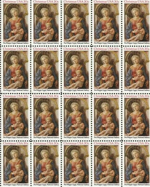1984 Christmas Mailings! - Madonna Fra Flippo Painting Block Of 20 20c Postage StampsScott 2107 - MNH - CW430c