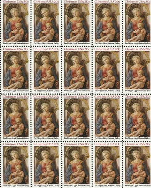 1984 Christmas Mailings! - Madonna Fra Flippo Painting Block Of 20 20c Postage Stamps- Sc 2107 - MNH - CW430c