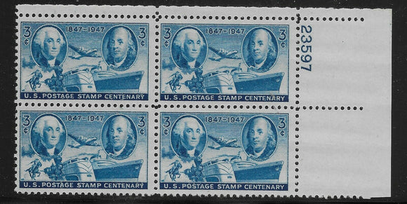 1947 US Postage Stamps Centenary Plate Block of 4 3c  Postage Stamps - MNH, OG - Sc# 947 - CX916