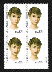 2003 Audrey Hepburn Plate Block of 4 37c Postage Stamps - MNH, OG - Sc# 3786