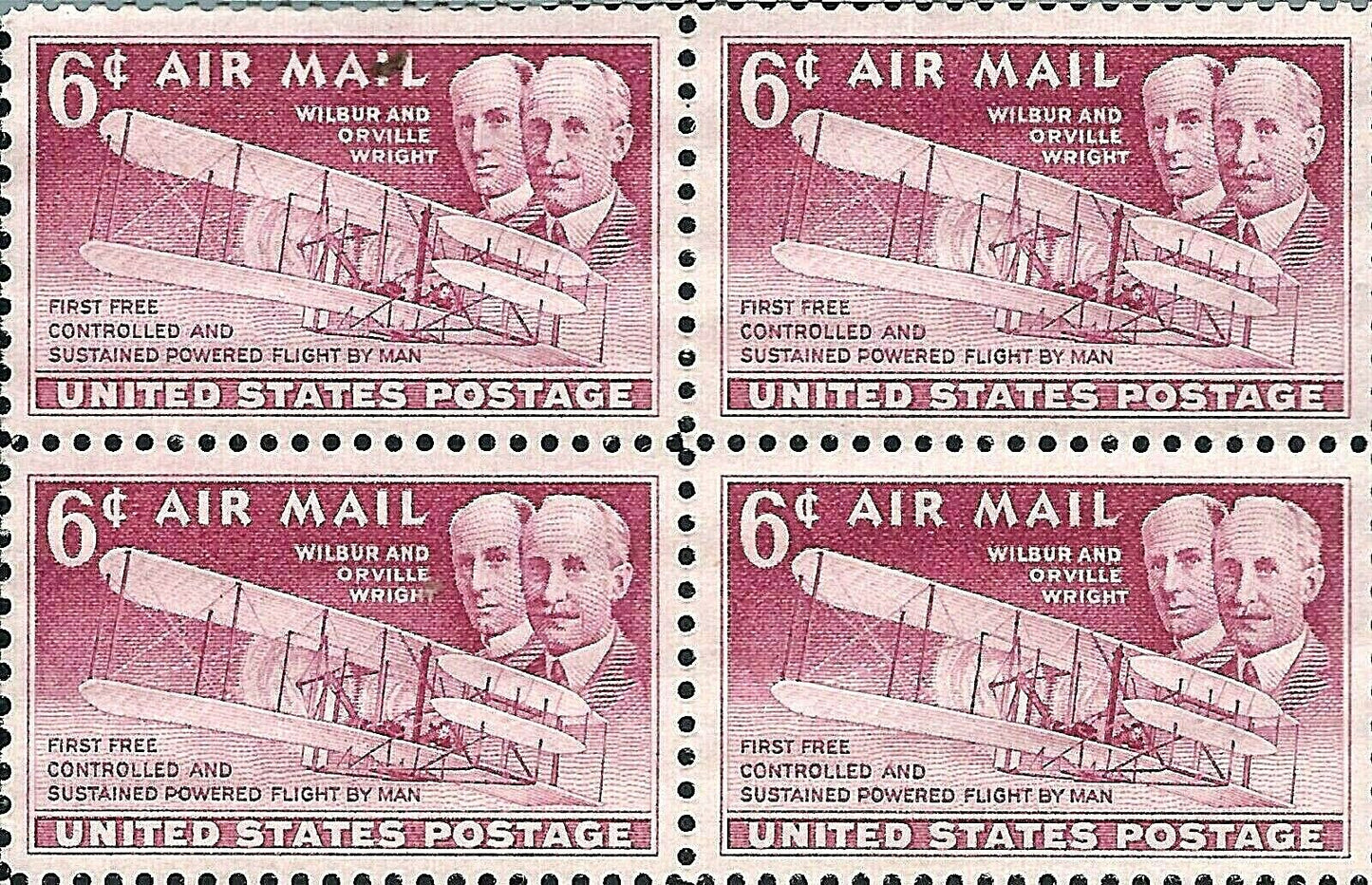 1949 Wright Bros Airmail Block Of 4 6c Postage Stamps  - Scott C45 - MNH - CW400c