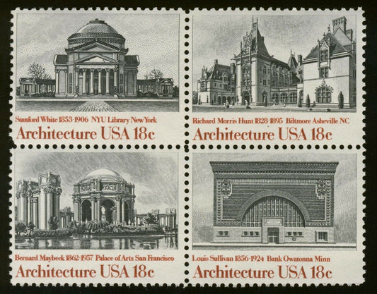 1981 Architecture Block Of 4 18c Postage Stamps - Scott 1928-1931 - MNH, OG - CW12