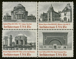 1981 Architecture Block Of 4 18c Postage Stamps - Sc# 1928-1931 - MNH, OG - CW12