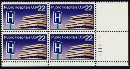 1986 Public Hospitals Plate Block of 4 22c Postage Stamps - MNH, OG - Sc# 2210