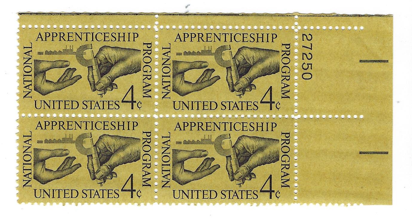 1962 Apprenticeship Program Plate Block Of 4 4c Postage Stamps - MNH, OG - Scott 1201`- CX203