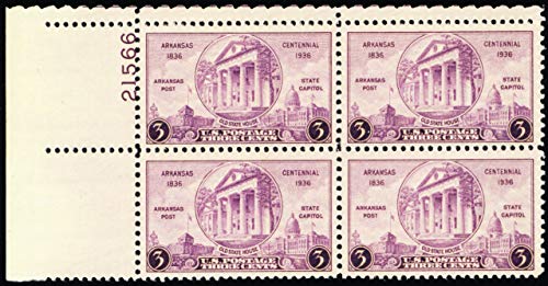 1936 Arkansas Centennial Plate Block of Four 3c  Postage Stamps - Scott 782 - MNH, OG