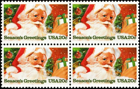 1983 Christmas Santa Claus Block Of 4 20c Postage Stamps Sc# 2064 -MNH, OG - DS157a