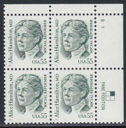 1995 Alice Hamilton Plate Block of 4 55c Postage Stamps - MNH, OG - Scott 2940