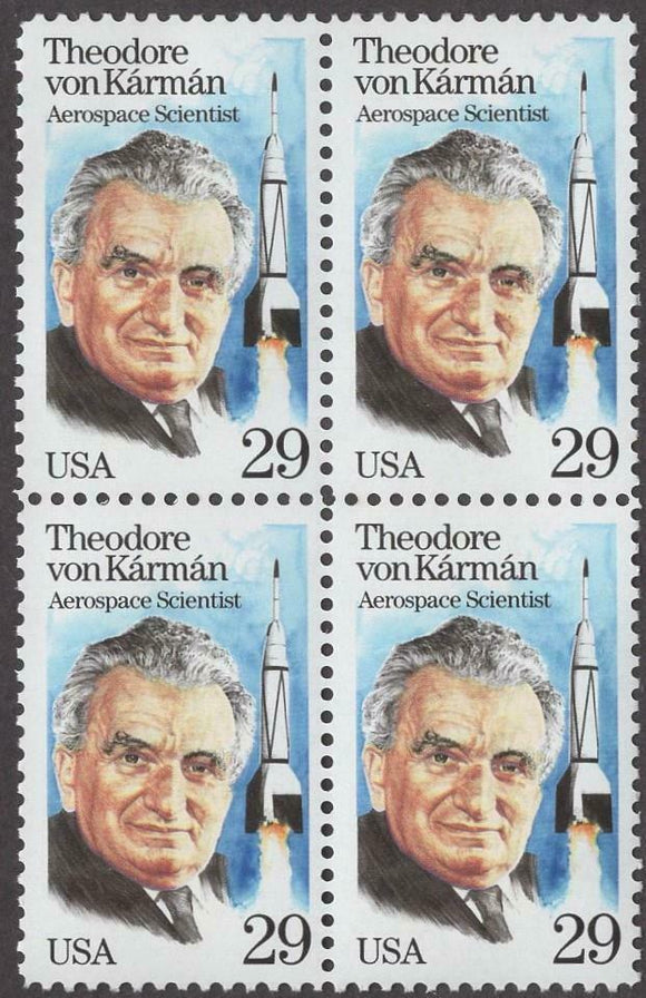1992 Theodore Von Karman Block of 4 29c Postage Stamps - MNH, OG - Sc# 2699