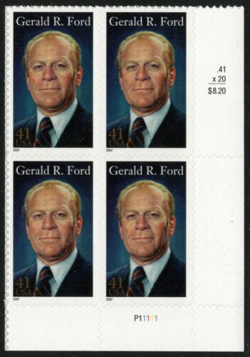 2007 President Gerald Ford Plate Block Of 4 41c Postage Stamps - MNH, OG - Scott 4199 - CX386