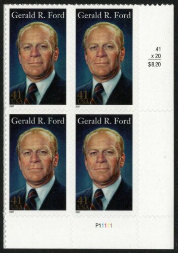 2007 President Gerald Ford Plate Block Of 4 41c Postage Stamps - MNH, OG - Sc# 4199 - CX386