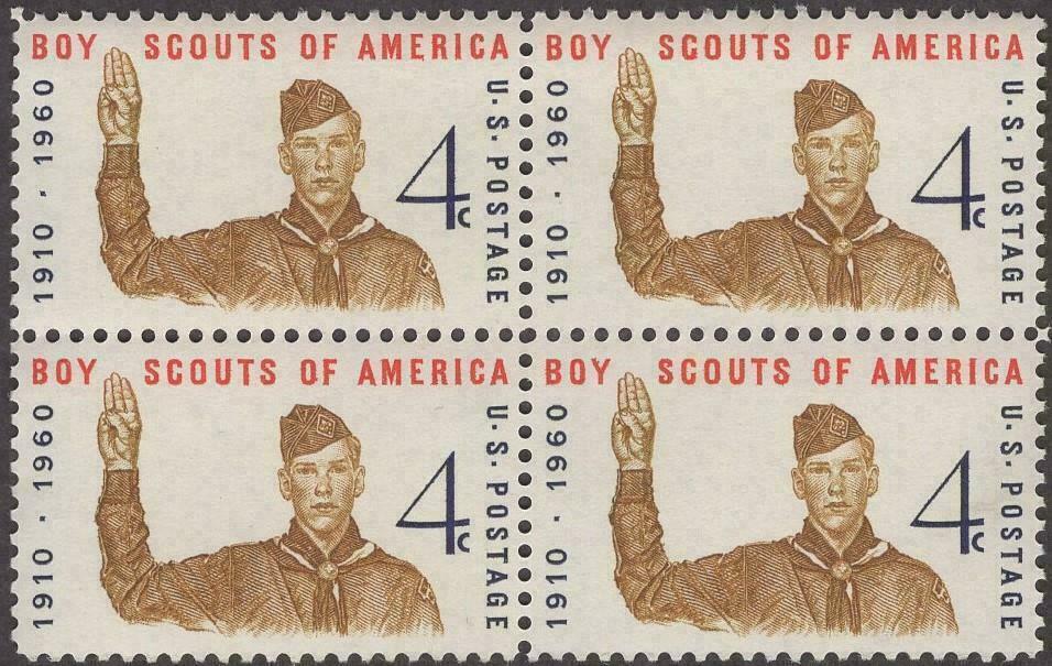 1960 Boy Scouts Block Of 4 4c Postage Stamps - Scott 1145 - MNH, OG - CX500a
