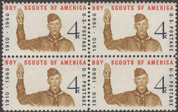 1960 Boy Scouts Block Of 4 4c Postage Stamps - Sc# 1145 - MNH, OG - CX500a