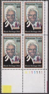 1986 Sojourner Truth Plate Block Of 4 22c Postage Stamps - Sc# 2203 - MNH - CW388b