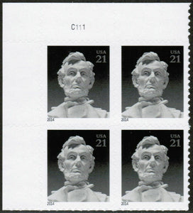 2014 Statue of Abe Lincoln Plate Block of 4 21c Postage Stamps - MNH, OG - Sc# 4860