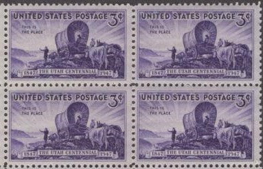 1947  Utah Centennial Block Of 4 3c Postage Stamps Scott 950 - MNH - CT48b