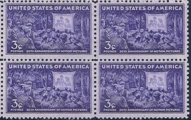 1944 Motion Pictures 50th Anniversary Block Of 4 3c Postage Stamps - Sc# 926 - MNH - CV40