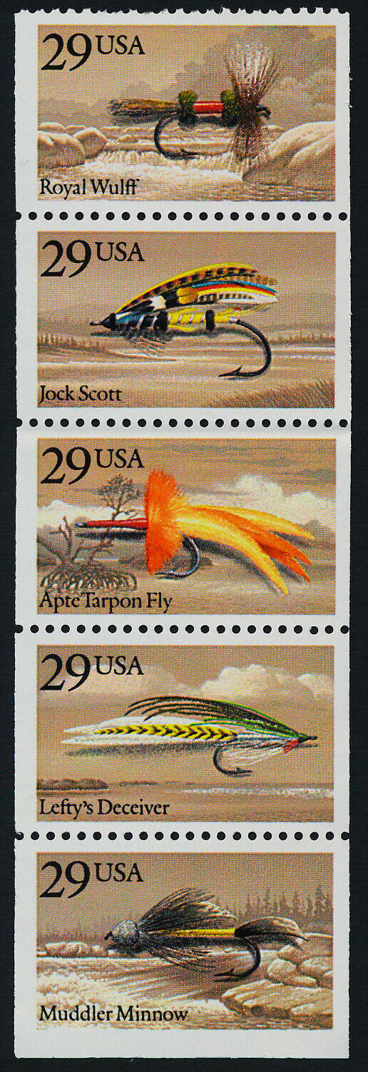 1991 Fishing Flies Booklet Pane Of 5 29c Postage Stamps - Sc# 2545-2549 - MNH, OG - CX645a