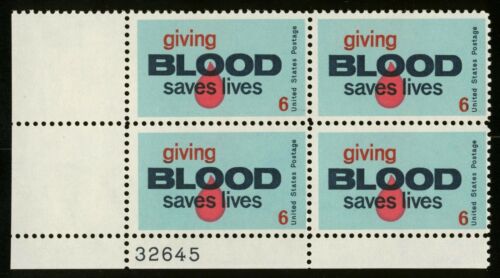 1971 Giving Blood Saves Lives Plate Block Of 4 6c Postage Stamps - MNH, OG - Scott 1425 - CX301