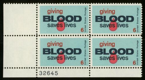1971 Giving Blood Saves Lives Plate Block Of 4 6c Postage Stamps - MNH, OG - Sc# 1425 - CX301