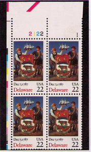 1987 Delaware - Constitution Ratification Plate Block Of 4 22c Postage Stamps -Sc# 2336 -MNH, OG - CQ60c