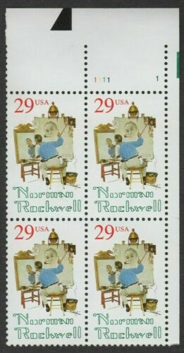 1994 Norman Rockwell Plate Block of 4 29c Postage Stamps - Scott 2839 - MNH, OG - DS163a