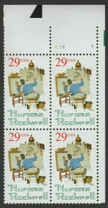 1994 Norman Rockwell Plate Block of 4 29c Postage Stamps - Sc# 2839 - MNH, OG - DS163a