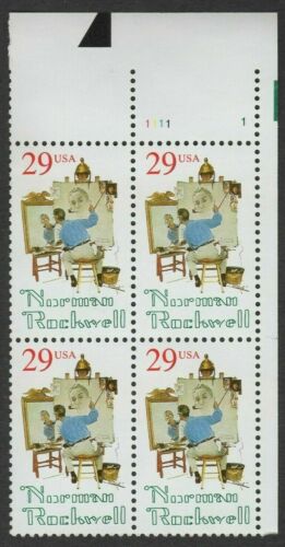 1994 Norman Rockwell Plate Block of 4 29c Postage Stamps - Sc# 2839 - MNH, OG - DS163a