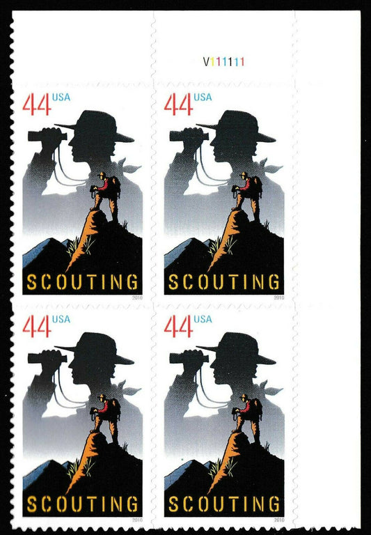 2010 Boy Scouts of America Plate Block of 4 44c Postage Stamps - MNH, OG - Scott 4472
