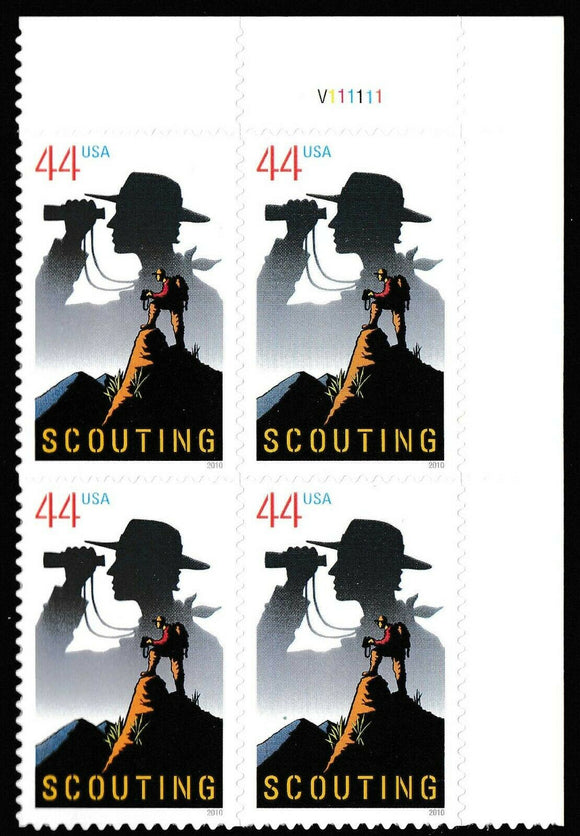 2010 Boy Scouts of America Plate Block of 4 44c Postage Stamps - MNH, OG - Sc# 4472