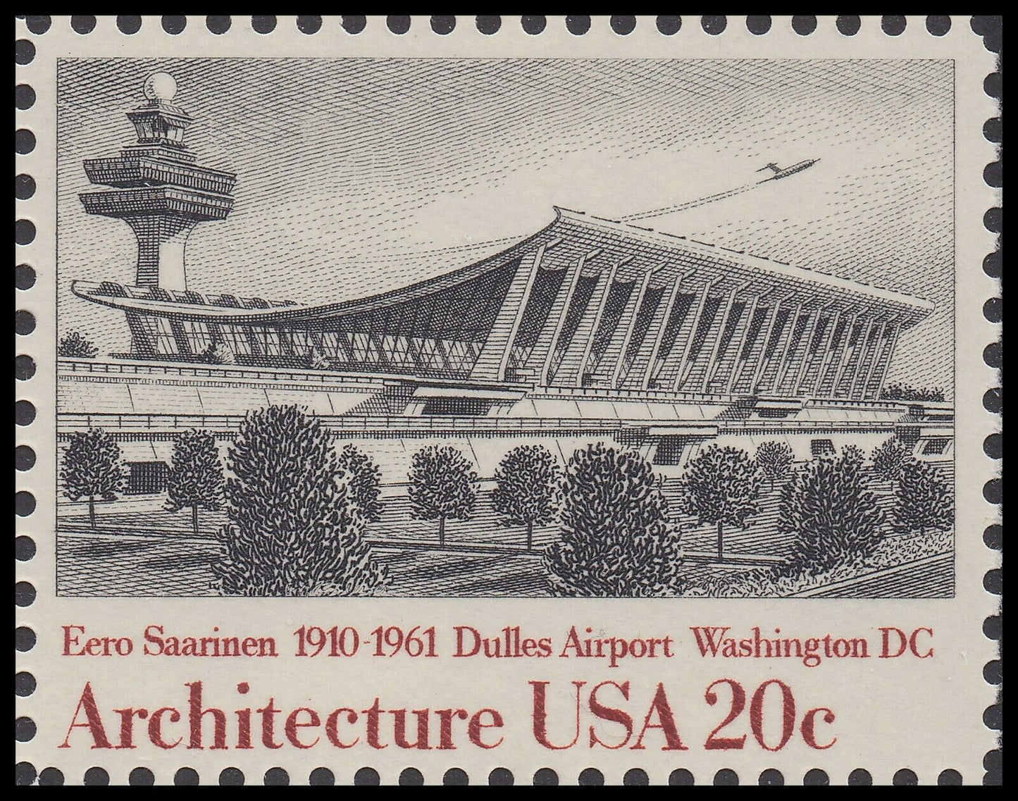 1982 Architecture Single 20c Postage Stamp (Dulles) - Scott 2022 - MNH - CW482c